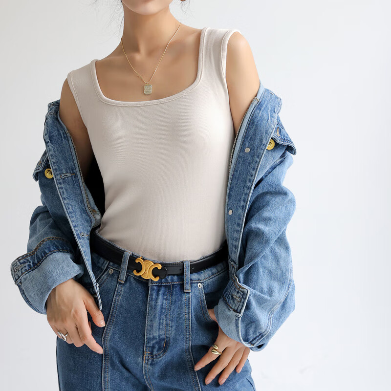 LangSha Square Neck Tank Top for Women, Elegant Versatile Slim-Fit Sleeveless Un...