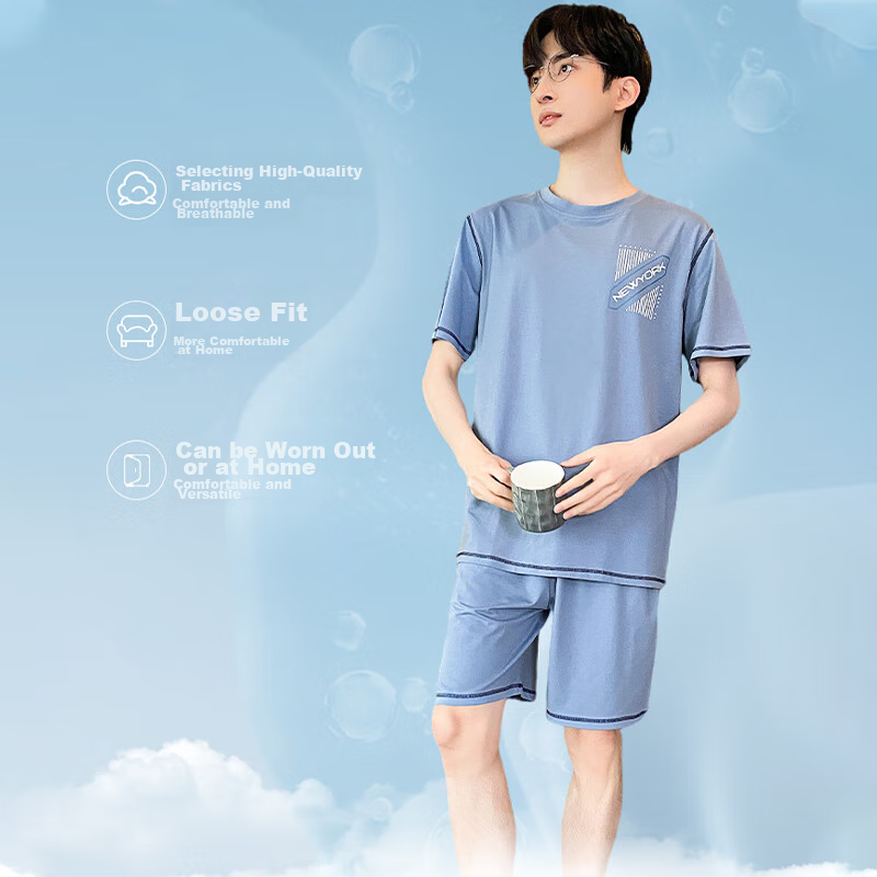 Langsha Men's Summer Pajamas, Ice Silk Modal Cool-Feeling, Wearable Outside, Rou...