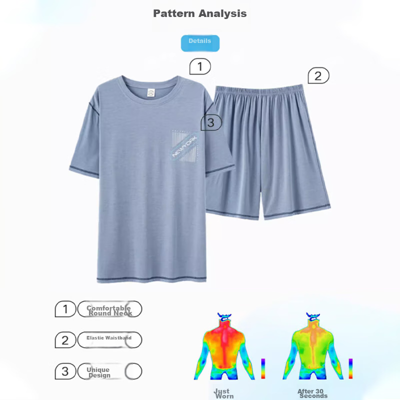 Langsha Men's Summer Pajamas, Ice Silk Modal Cool-Feeling, Wearable Outside, Rou...