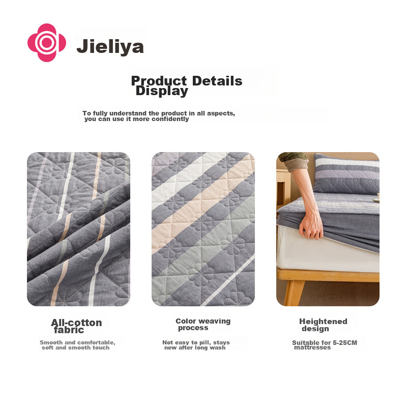 Grace A-Class Pure Cotton Fitted Sheet, Thickened Quilted Bed Sheet, Protective...