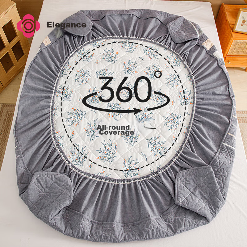 Grace A-Class Pure Cotton Fitted Sheet, Thickened Quilted Bed Sheet, Protective...