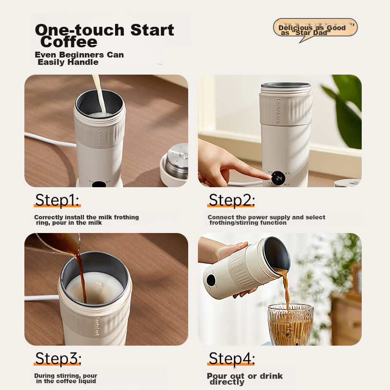 Lock & Lock Milk Frother Cup, Electric Milk Frother, Portable Milk Frother, Coff...