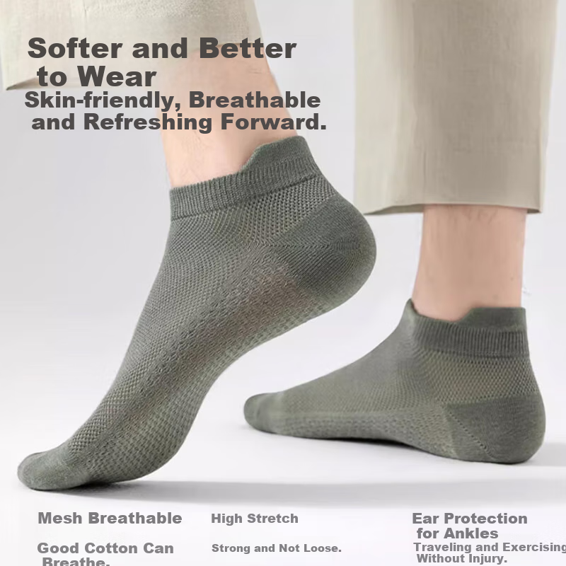 Langsha Men's Socks, Short Socks, Pure Cotton, Antibacterial, Odor-Resistant, Th...