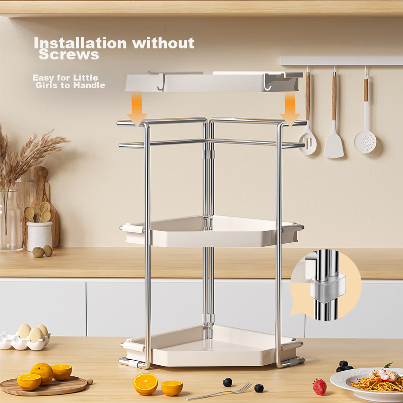 Jingzao Corner Spice Rack, Cream White Countertop Kitchen Storage Rack, Seasonin...