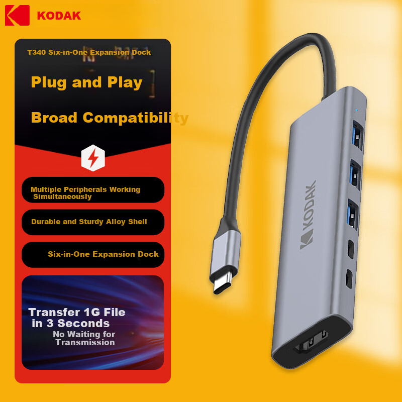 Kodak Type-C Expansion Dock USB-C Splitter Hub HDMI Adapter Converter USB3.0 Six...