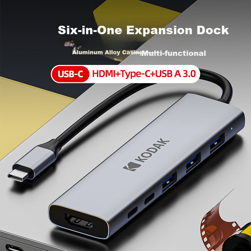 Kodak Type-C Expansion Dock USB-C Splitter Hub HDMI Adapter Converter USB3.0 Six...