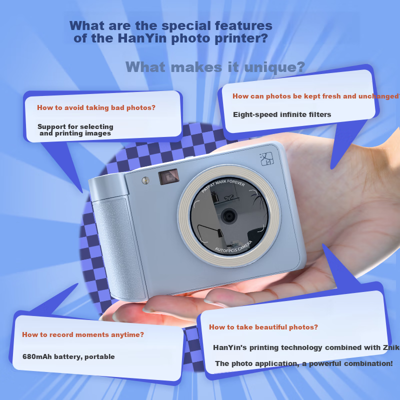 Hanin Instant Z1 Blue Pocket Camera Phone Photo Printer Instant Photo Mini Porta...