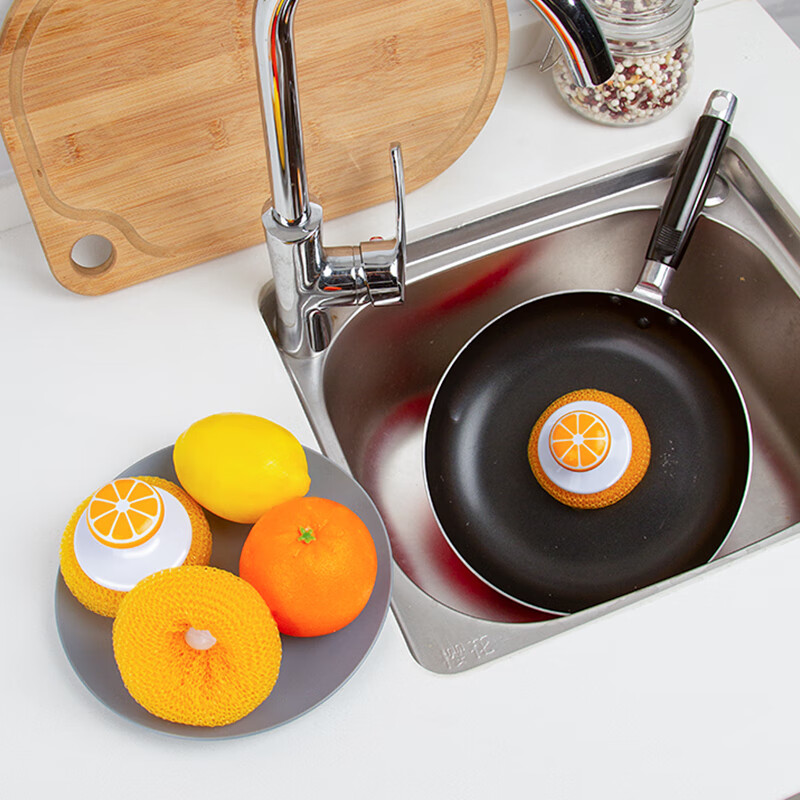 Shijia Orange Dish Scrubber, 3-Pack, Kitchen Pot Cleaning Ball, Pot Brush, Steel...