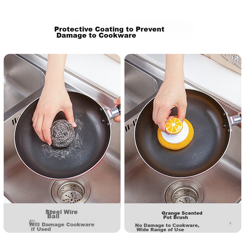 Shijia Orange Dish Scrubber, 3-Pack, Kitchen Pot Cleaning Ball, Pot Brush, Steel...