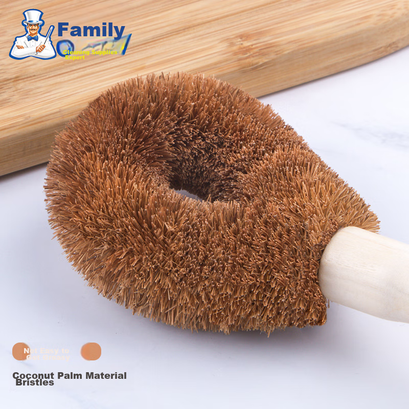 Shijia Natural Coconut Palm Pot Scrubber, Long Handle Kitchen Cleaning Brush, St...