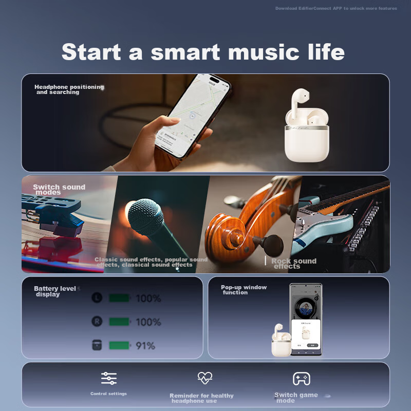 Edifier Evo Air True Wireless Bluetooth Earbuds, Semi In-Ear Headphones, Wireles...