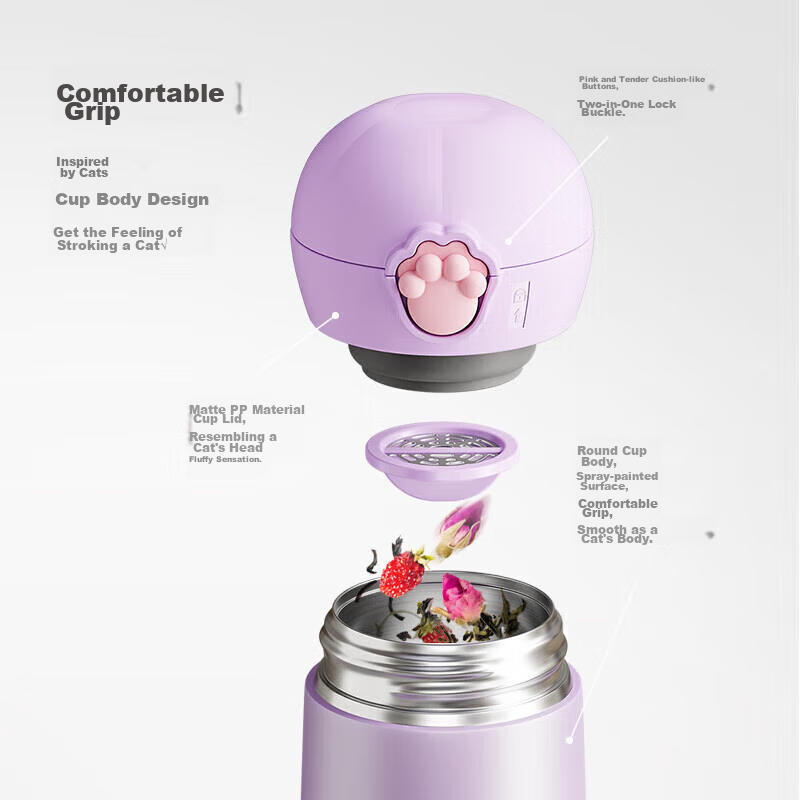 LOCK&LOCK Meow Bouncy Insulated Tumbler, Cute Portable Stainless Steel Water Cup...