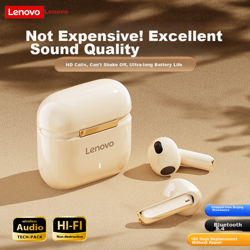 Lenovo True Wireless Bluetooth Earbuds, Semi In-Ear Headphones, Bluetooth 5.4 Mu...