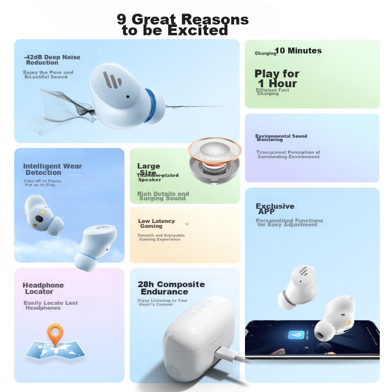 Edifier TWS1 ANC True Wireless Active Noise Cancelling Bluetooth Earbuds, Blueto...