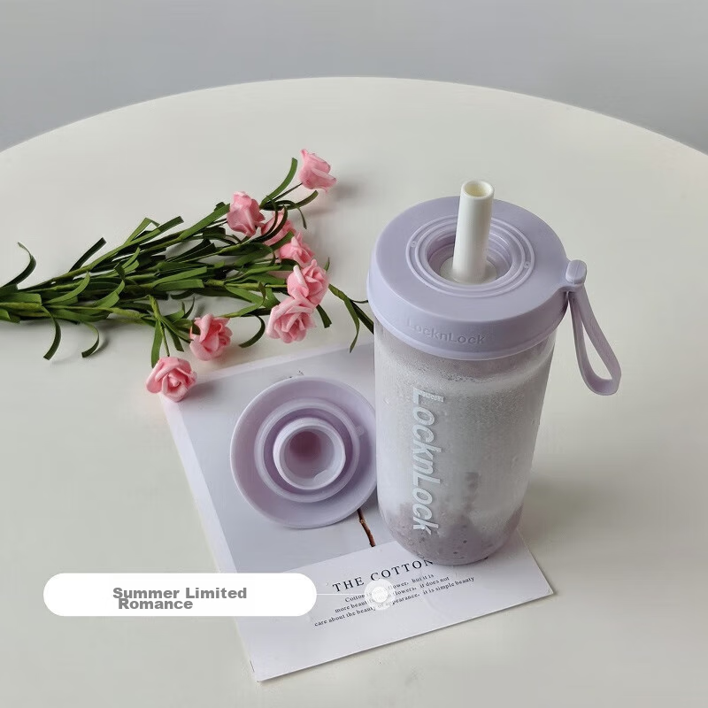 LOCK&LOCK Summer Plastic Water Bottle, Milk Tea Cup, Tritan with Straw, Outdoor...