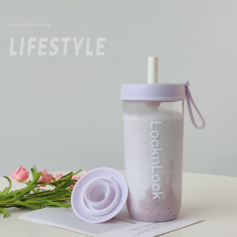 LOCK&LOCK Summer Plastic Water Bottle, Milk Tea Cup, Tritan with Straw, Outdoor...