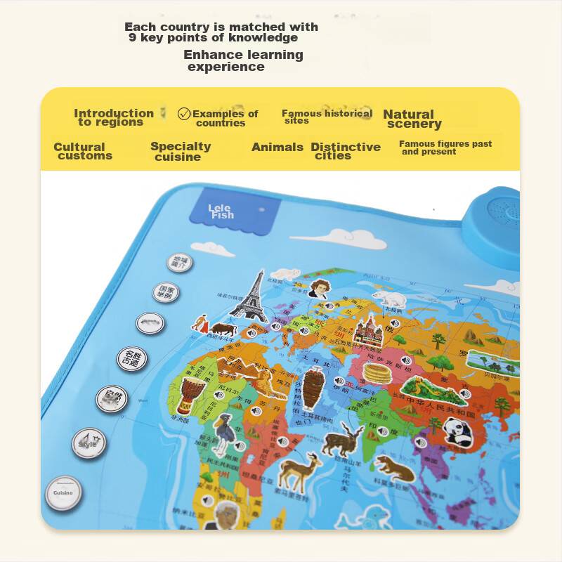Leleyu Early Education Talking Wall Chart, Interactive Chinese World Map, Childr...