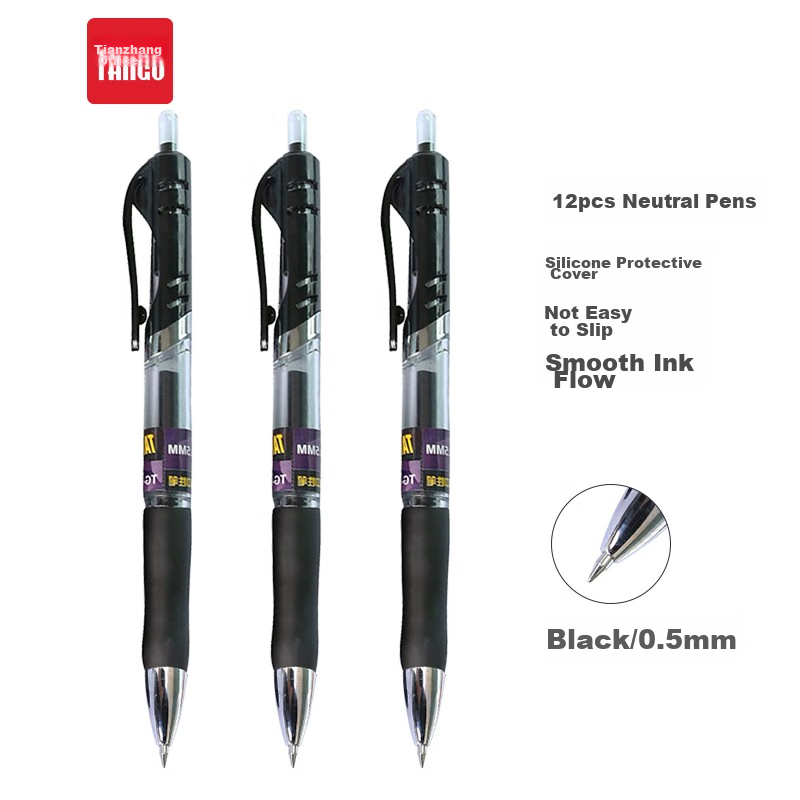 TANGO K35 Gel Pen, Black, Retractable, 0.5mm Bullet Tip, 12-Pack, Water-Based In...