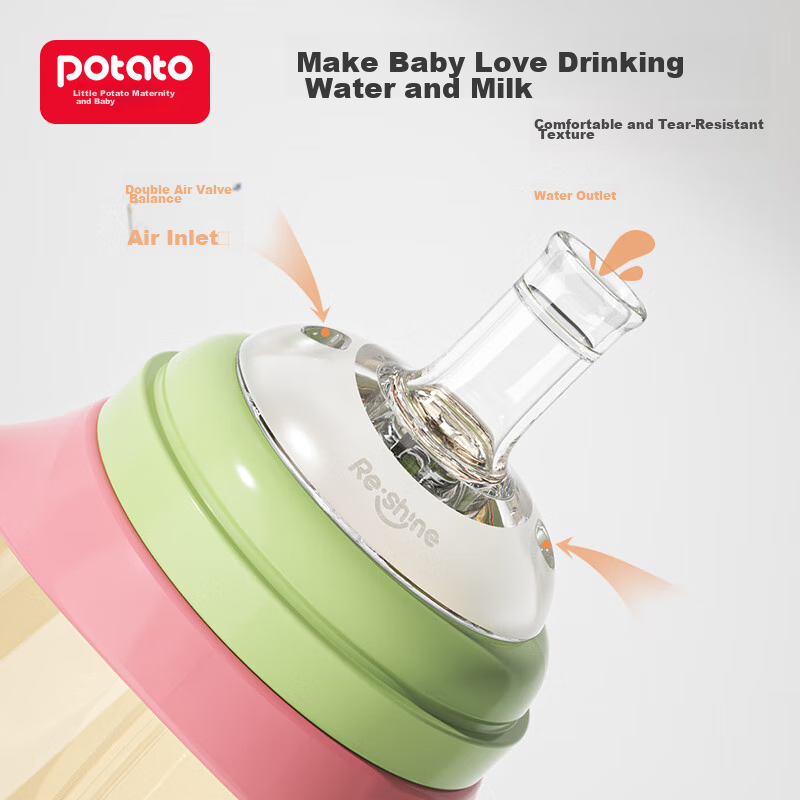 Potato Wide-Neck Liquid Silicone Nipple for Infants, Three-Way Design, Size L fo...