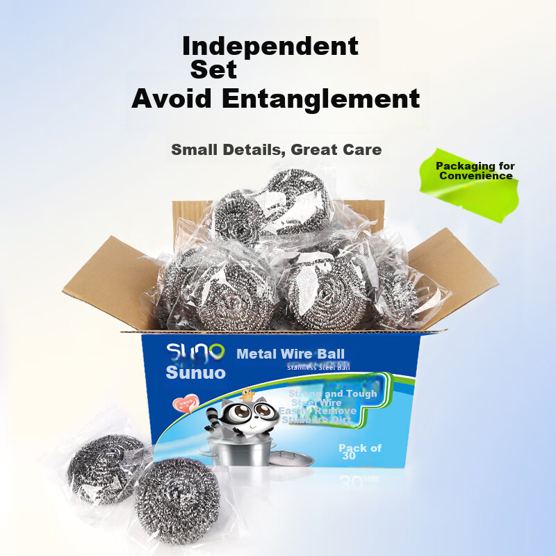 Suno Stainless Steel Wire Scrubbers, 410 Grade, 30 Pieces Per Box, Heavy-Duty Cl...