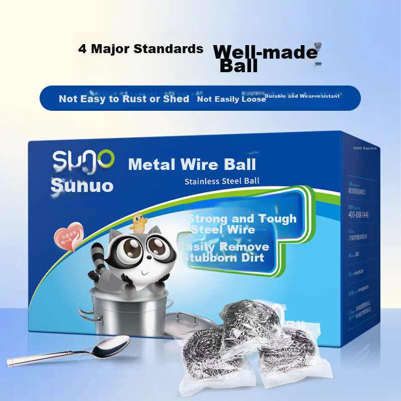 Suno Stainless Steel Wire Scrubbers, 410 Grade, 30 Pieces Per Box, Heavy-Duty Cl...