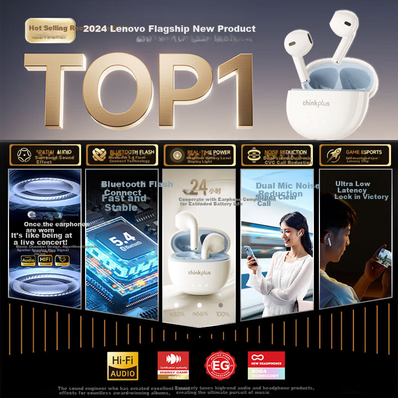 Lenovo LP5Pro Black True Wireless Bluetooth Earbuds In-Ear with Noise Cancelling...