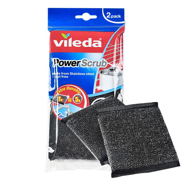 Vileda German Steel Wire Sponge Scrubber, 2-Pack, Household Kitchen Cleaning Clo...