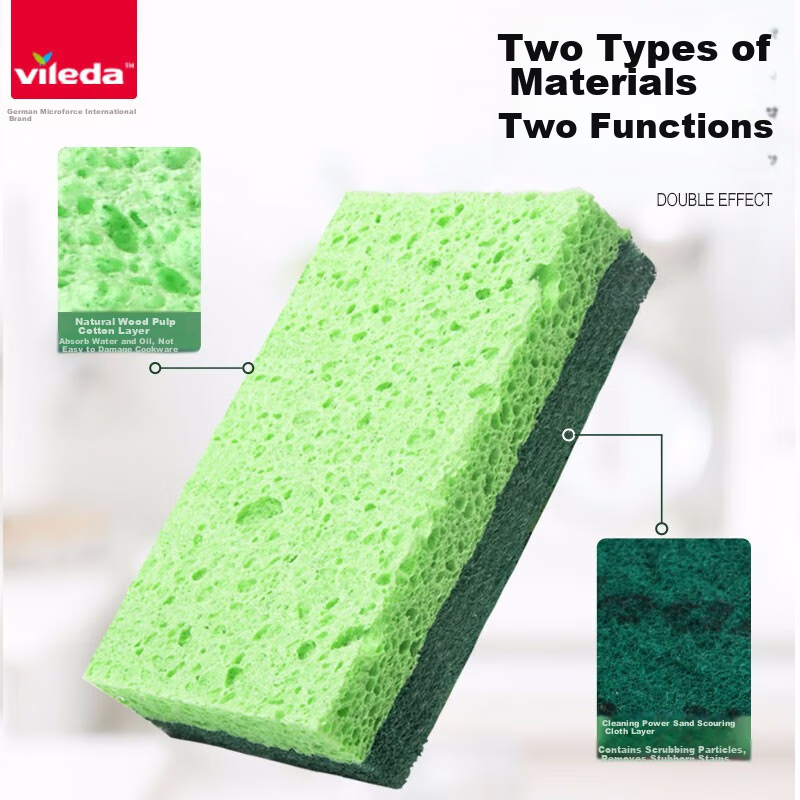 Vileda German Wood Pulp Cotton Scouring Pad, 3-Pack, Household Dishwashing Spong...
