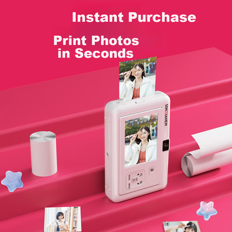 Songdian Instant Camera Collaboration with Strawberry Bear, Dual Front And Rear...