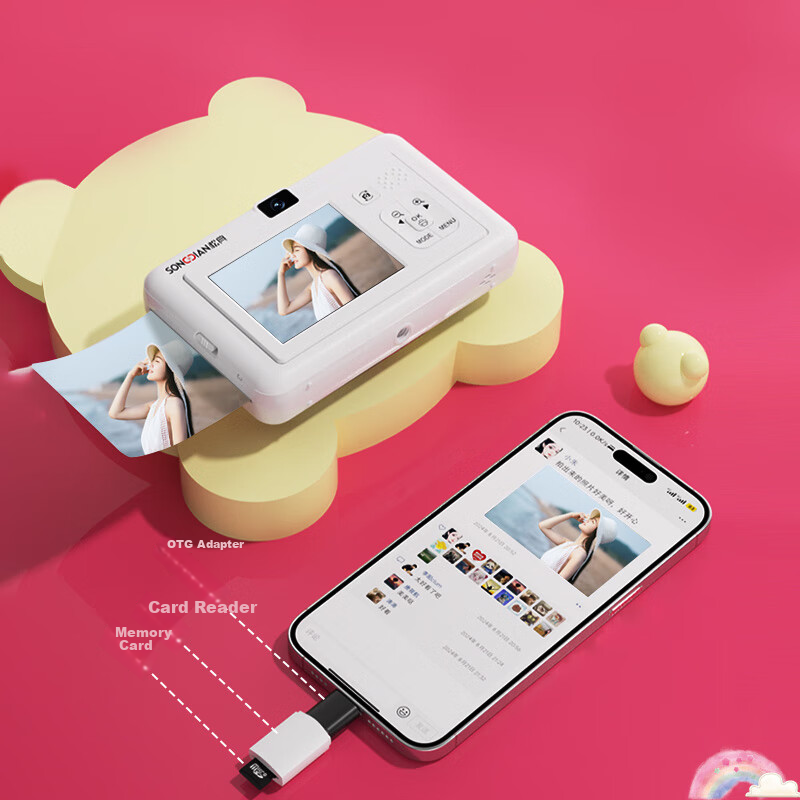 Songdian Instant Camera Collaboration with Strawberry Bear, Dual Front And Rear...