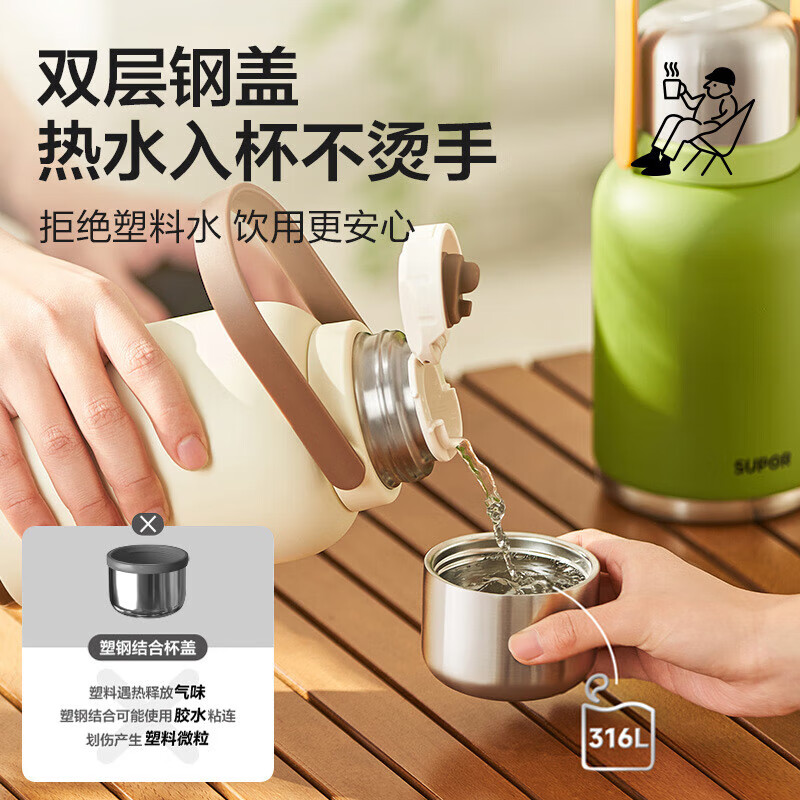 SUPOR Large Capacity Insulated Mug, Women's Portable Water Bottle, Outdoor Dual-...