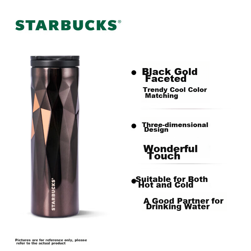 Starbucks Classic Black And Gold Hexagonal Stainless Steel Insulated Tumbler, 47...