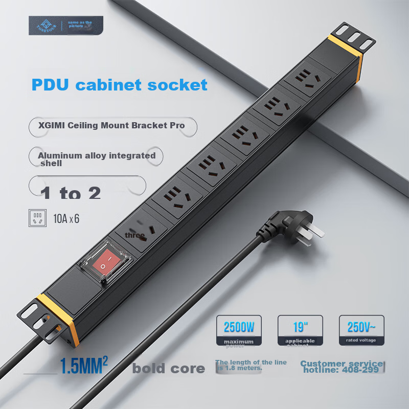 Same As Image PDU Power Strip, 1.8 Meters, 6 Outlets, 10A Cabinet PDU Socket, Ca...