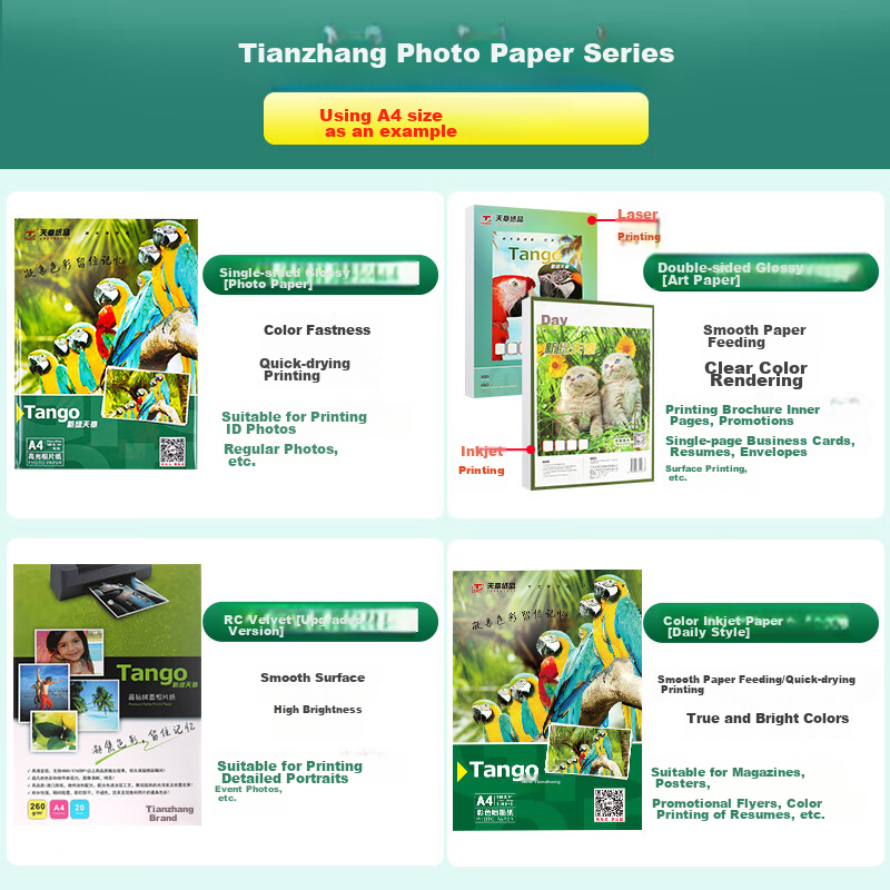 TANGO New Green TANGO A4 Photo Paper, 230g High Gloss Photo Paper, A4 Inkjet Pho...