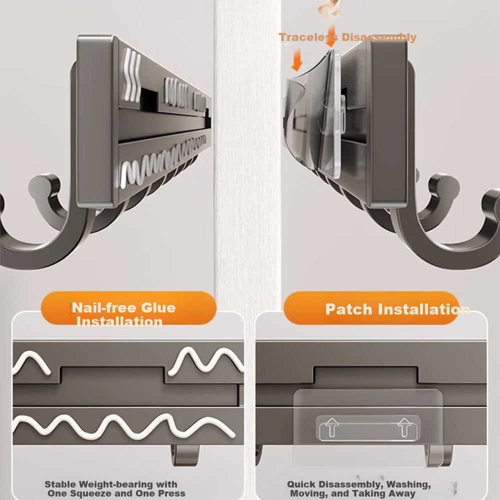 Shangmeide Space Aluminum Hooks, No Drilling Required, Strong Adhesive, Bathroom...