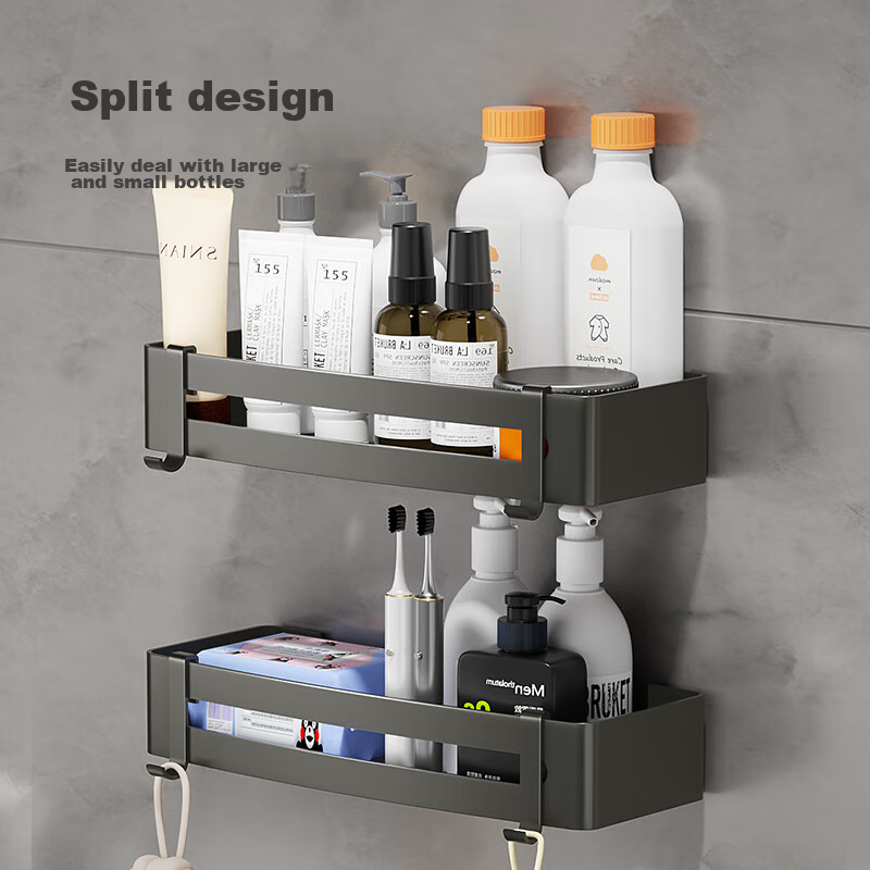 Jingzao Space Aluminum Square Basket, No-Drill Bathroom Storage Rack, Wall-Mount...