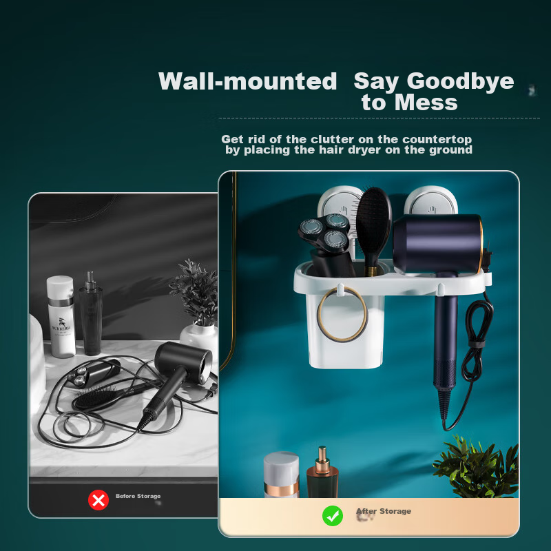 Jingzao Hair Dryer Holder, No-Drill Suction Cup Stand, Hair Dryer Storage Rack w...