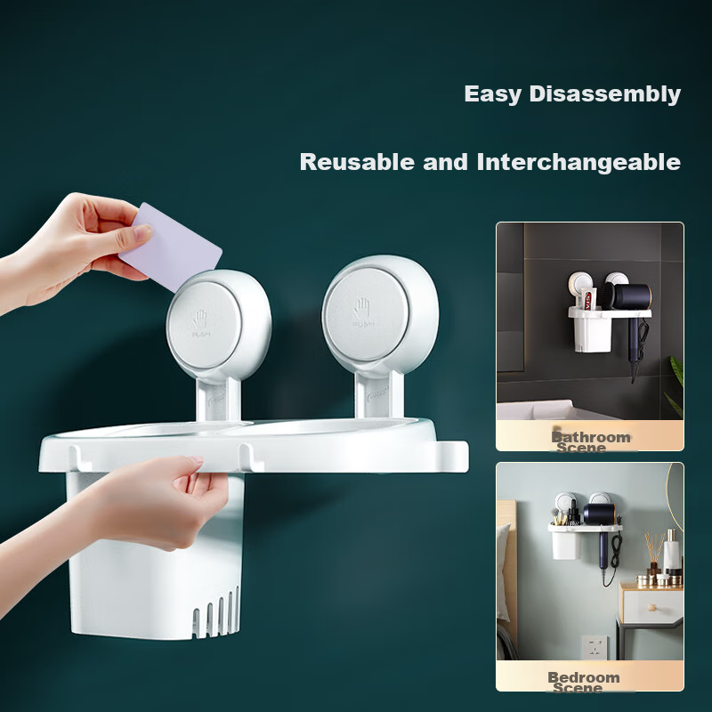 Jingzao Hair Dryer Holder, No-Drill Suction Cup Stand, Hair Dryer Storage Rack w...