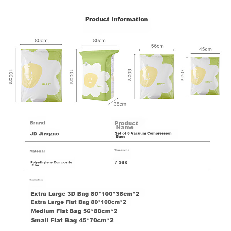 Jingzao Vacuum Compression Storage Bags, Dual-Use for Vacuum And Compression, Cl...