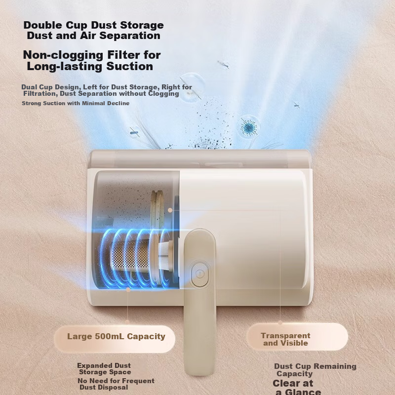 Bear Mite Removal Device Household Bed Double Cup Roller Brush Mite Vacuum Clean...