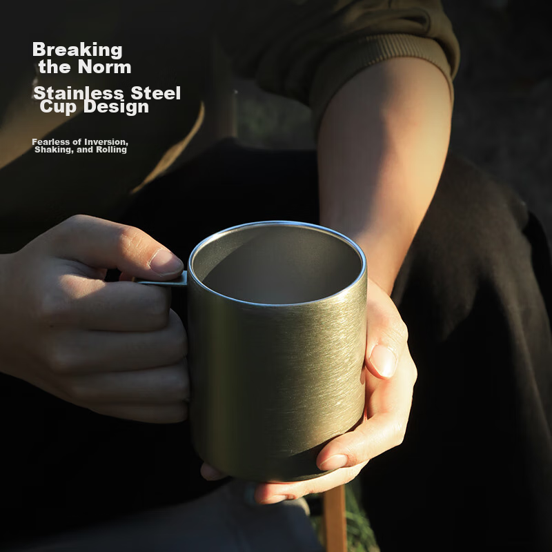 Jingzao Stainless Steel Double-Layer Insulated Desktop Mug 420mL, Outdoor Campin...