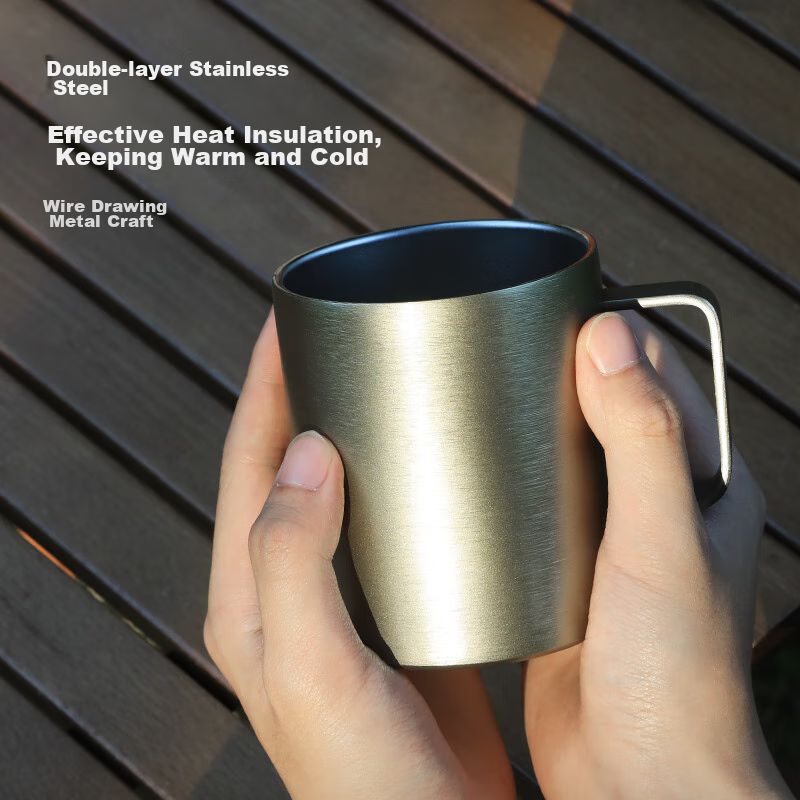 Jingzao Stainless Steel Double-Layer Insulated Desktop Mug 420mL, Outdoor Campin...
