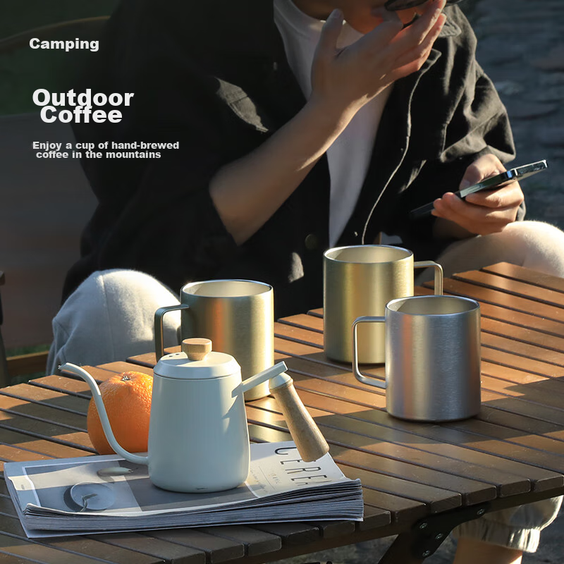 Jingzao Stainless Steel Double-Layer Insulated Desktop Mug 420mL, Outdoor Campin...