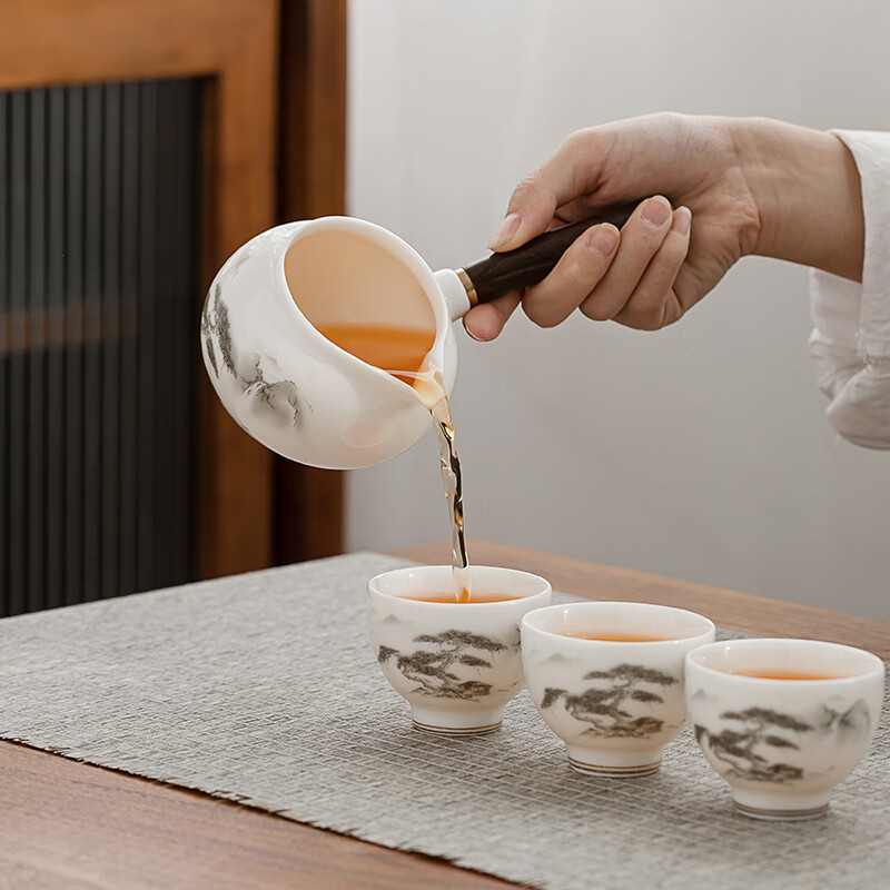 Jinxiangyu Kungfu Tea Set, Holiday Gift Box, Ceramic Teapot And Cups with Side H...