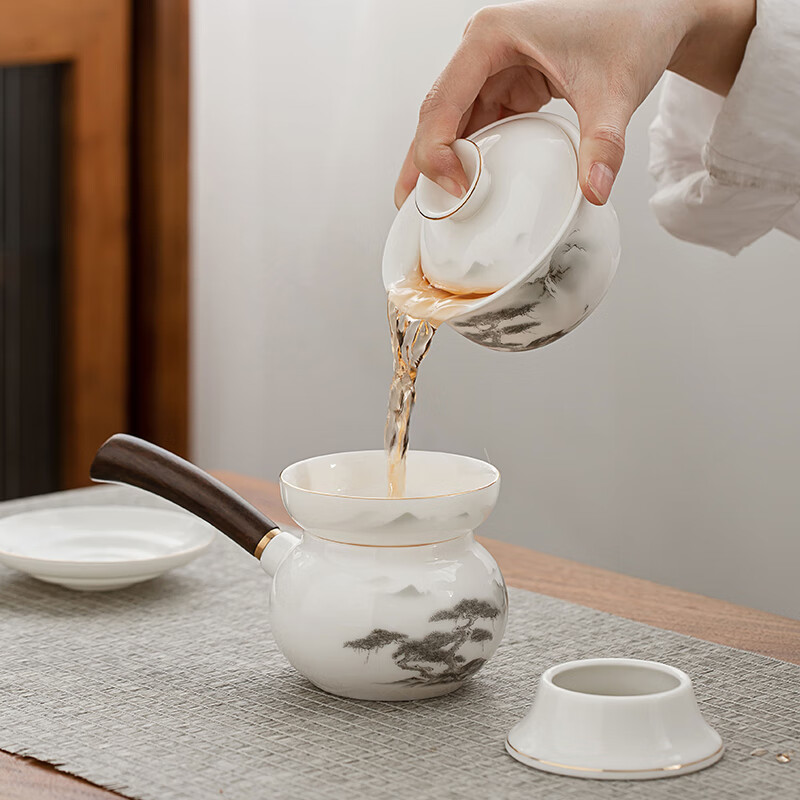 Jinxiangyu Kungfu Tea Set, Holiday Gift Box, Ceramic Teapot And Cups with Side H...