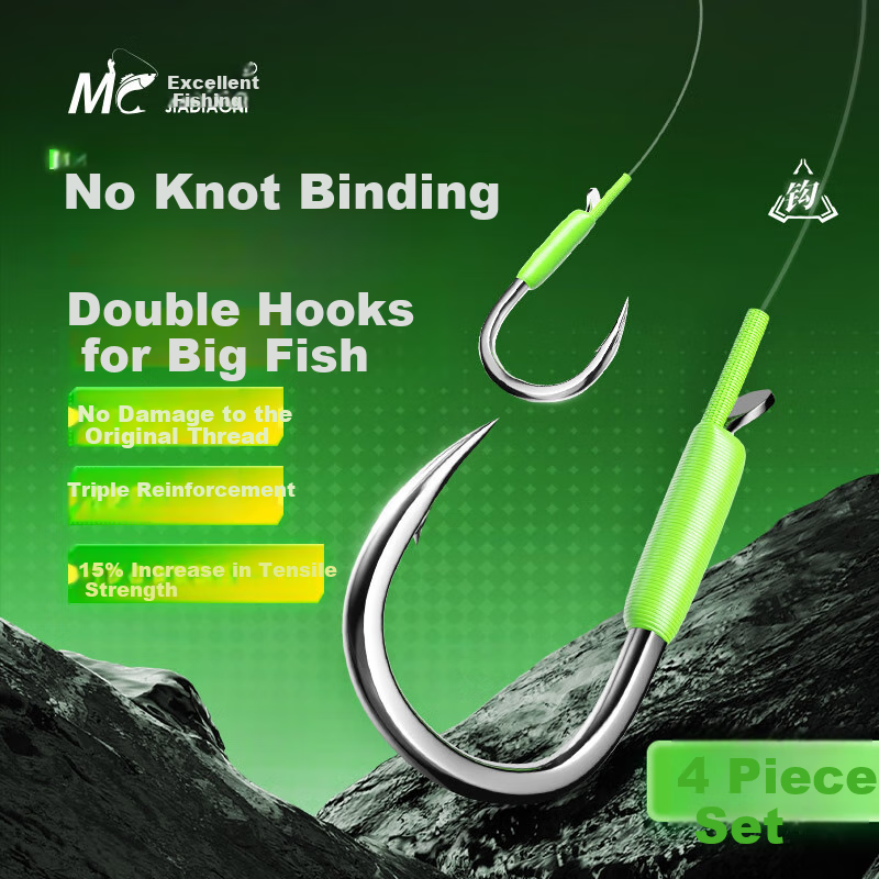 JIADIAONI Pre-Tied Big Fish Rig with Double Hooks, Iseni Finished Line Set for G...