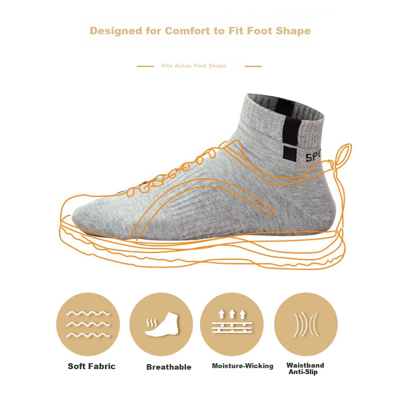 LangSha Men's Cotton Sports Socks Casual Short Socks Full Cotton Absorbent Breat...