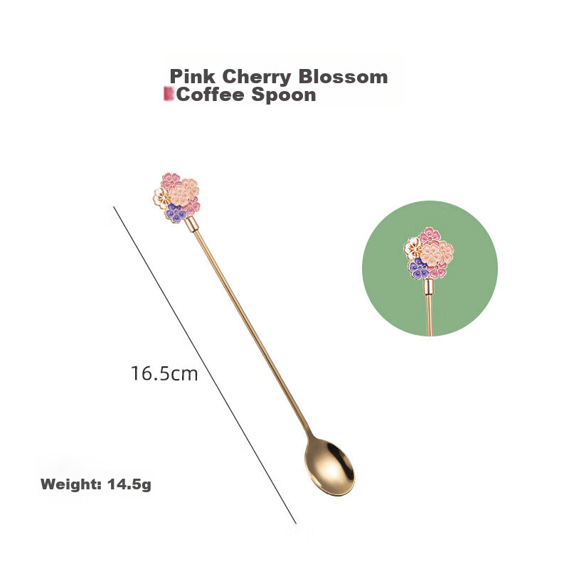 Yijuke [Cherry Blossom] 304 Stainless Steel Coffee Spoon, Long-Handled Mixing Sp...