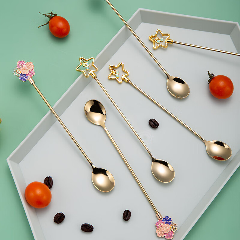 Yijuke [Cherry Blossom] 304 Stainless Steel Coffee Spoon, Long-Handled Mixing Sp...