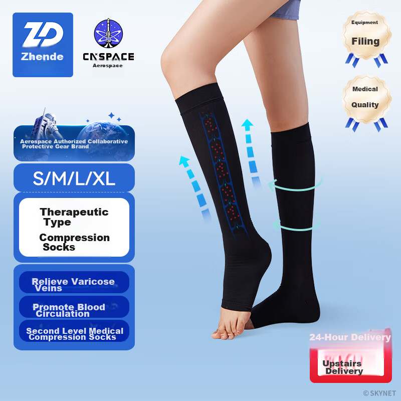 Zhende Medical Varicose Vein Compression Stockings, Level 2 Short Open-Toe Style...